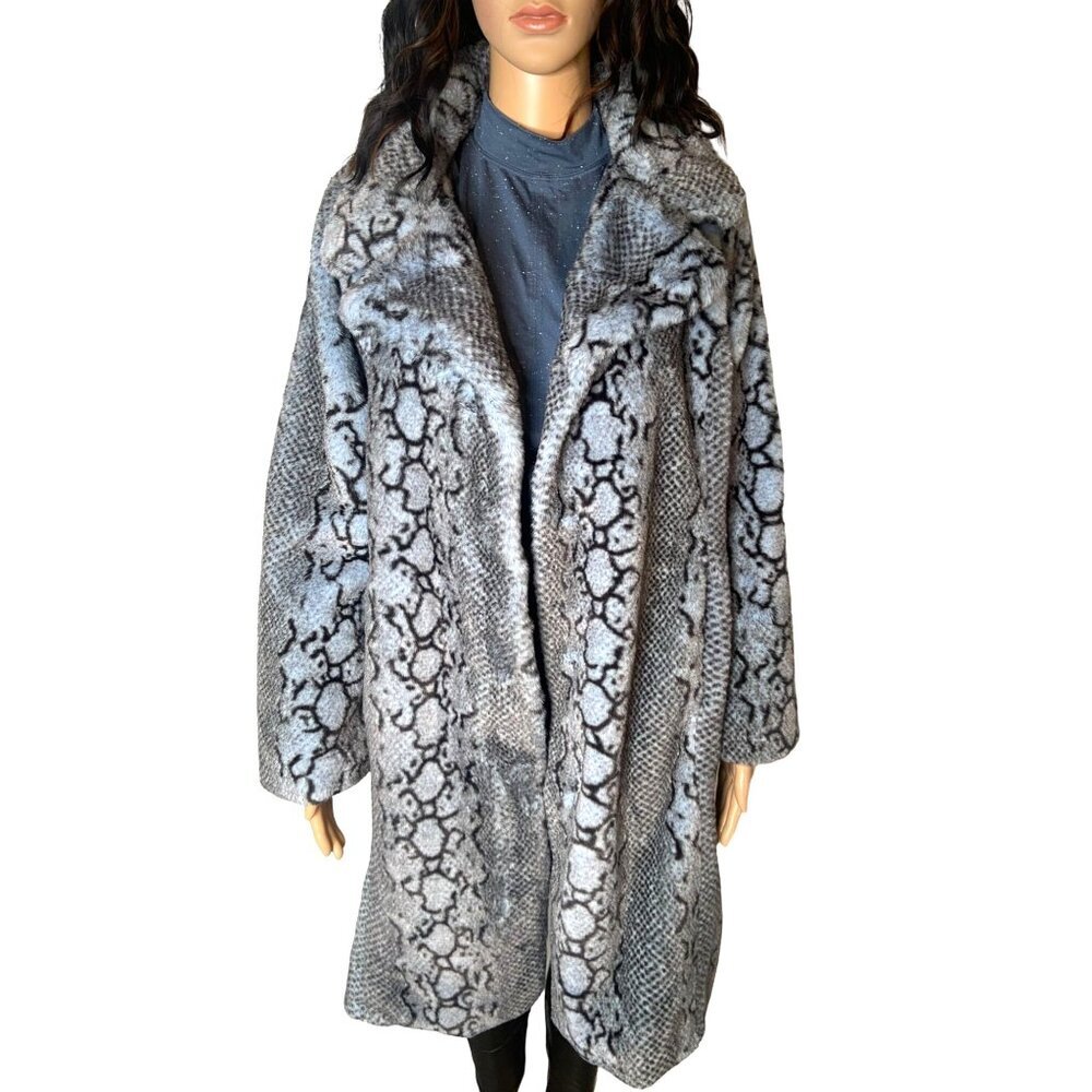 Badgley Mischka Blue Mist Bunny Coat Jacket Snakeskin Size XS